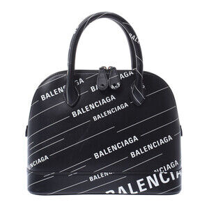 BALENCIAGA Ville Top Handle Logo Black White Leather Handbag